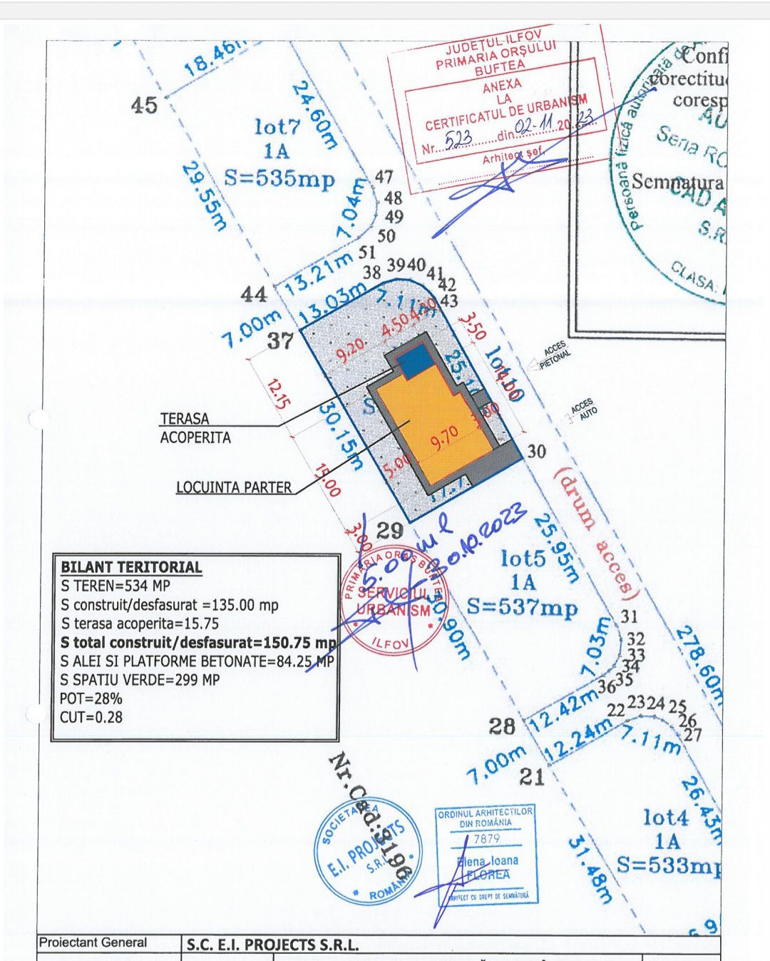 Teren intravilan cu autorizatie de constructie 534 mp  Buftea