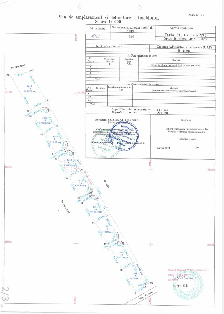 Teren intravilan cu autorizatie de constructie 534 mp  Buftea