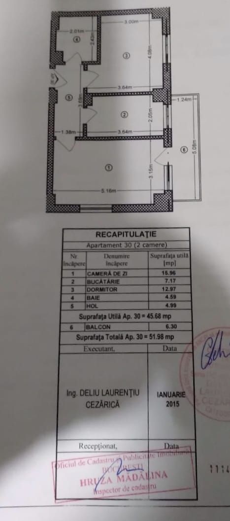 Apartament cu 2 camere 51,98 mp  str. Postalionului