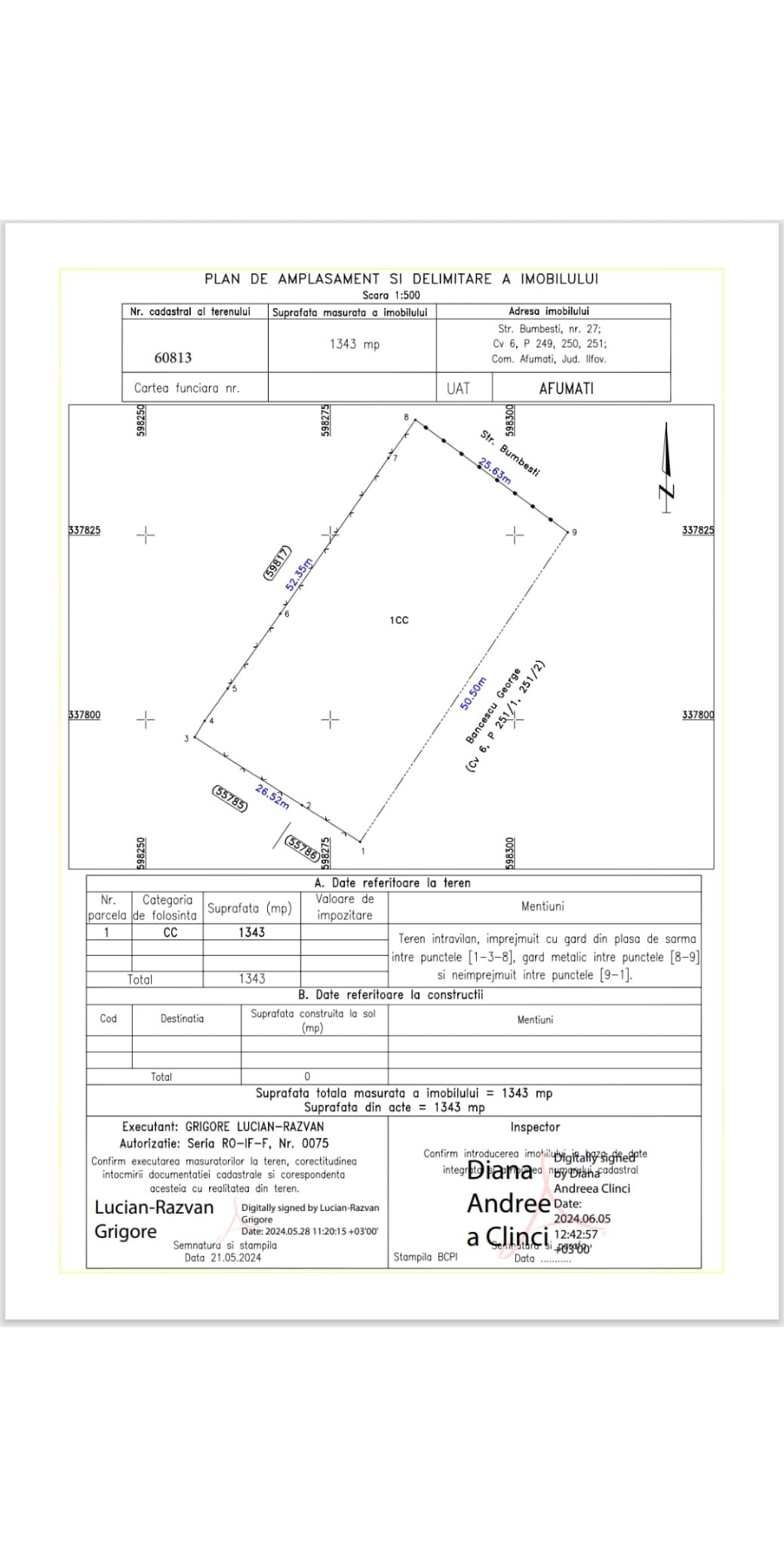 Teren intravilan 1343 mp  Afumati